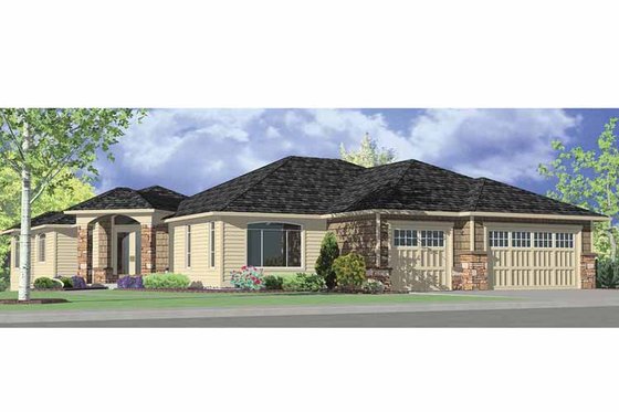 Exterior - Front Elevation 3 for Prairie House Plan #951-12 - 3 bed, 2.5 bath