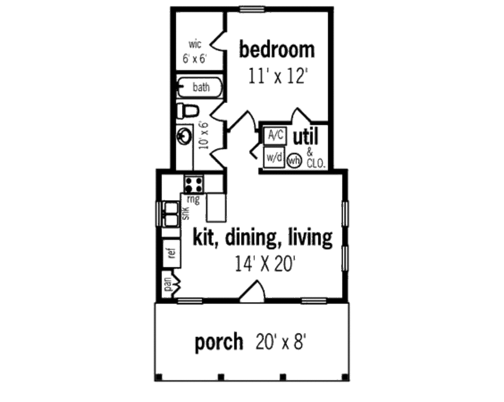 Cottage Style House  Plan  1 Beds 1 Baths 569 Sq Ft Plan  