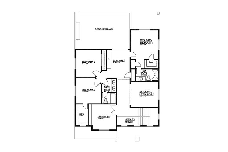 Home Plan - Floor Plan - Upper Floor for Contemporary House Plan #569-54 - 4 bed, 3.5 bath