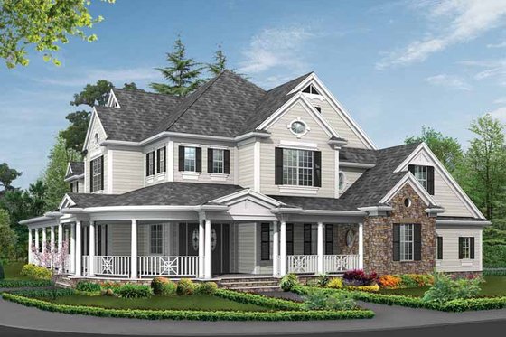 Exterior - Front Elevation 7 for Country House Plan #132-352 - 4 bed, 4.5 bath