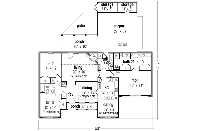 Home Plan - Floor Plan - Main Floor for European House Plan #45-482 - 3 bed, 2 bath