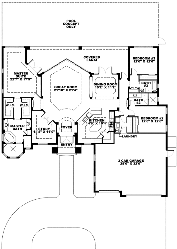House Plan Design - Mediterranean Floor Plan - Main Floor Plan #1017-139