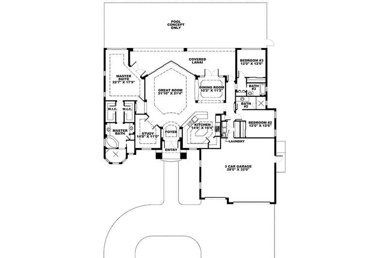 Dream House Plan - Floor Plan - Main Floor for Mediterranean House Plan #1017-139 - 3 bed, 3 bath