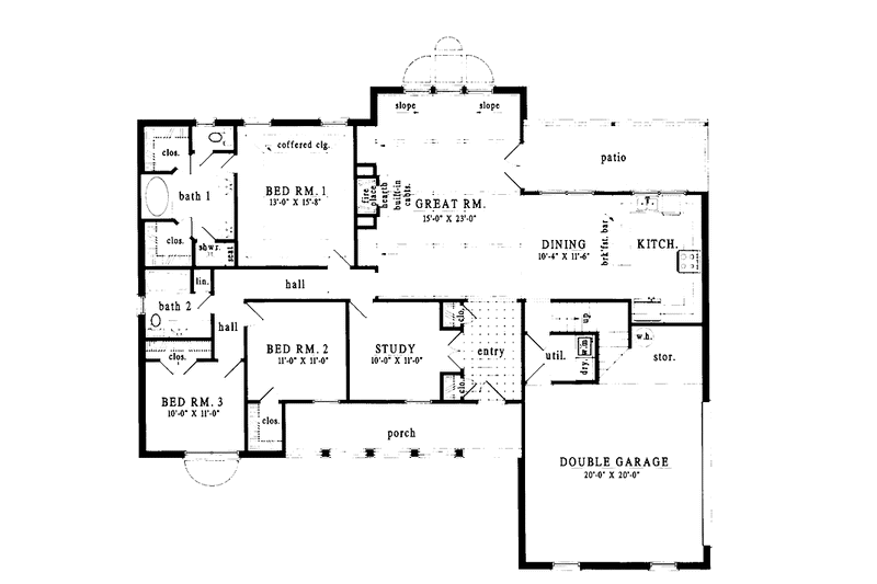 Architectural House Design - Floor Plan - Main Floor for Country House Plan #42-580 - 4 bed, 2 bath