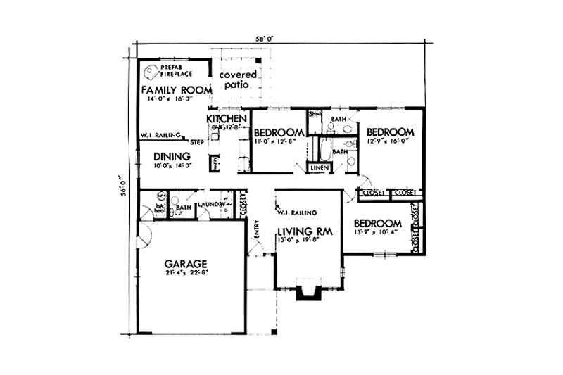 Home Plan - Floor Plan - Main Floor for Adobe / Southwestern House Plan #320-1373 - 3 bed, 2.5 bath
