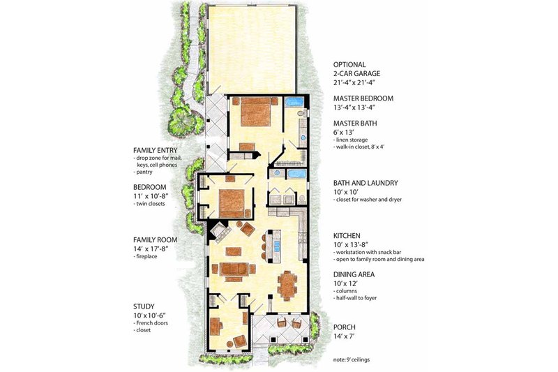 Home Plan - Floor Plan - Main Floor for Country House Plan #410-3561 - 2 bed, 2 bath