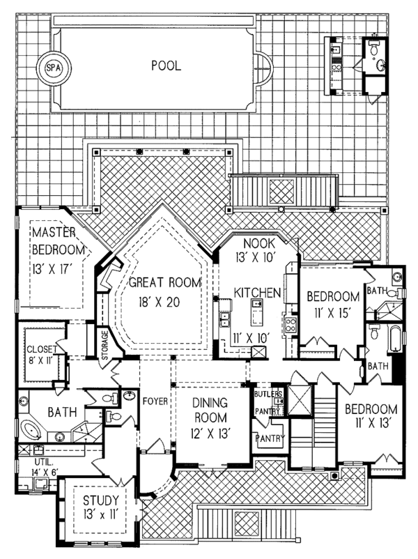 Architectural House Design - Mediterranean Floor Plan - Main Floor Plan #76-126