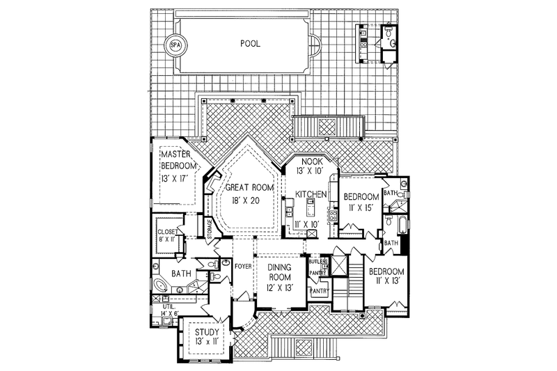 House Plan Design - Floor Plan - Main Floor for Mediterranean House Plan #76-126 - 3 bed, 3.5 bath