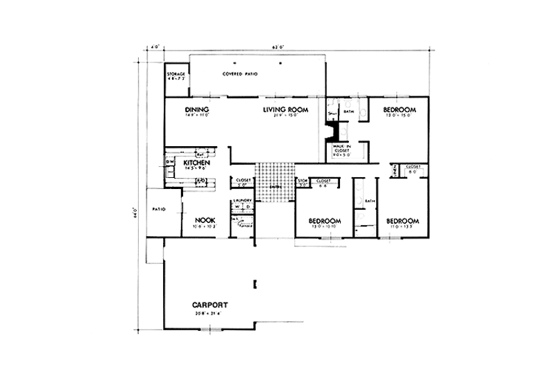 House Blueprint - Floor Plan - Main Floor for Adobe / Southwestern House Plan #320-1357 - 3 bed, 2 bath