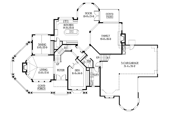 Floor Plan - Main Floor for Craftsman House Plan #132-333 - 4 bed, 3.5 bath