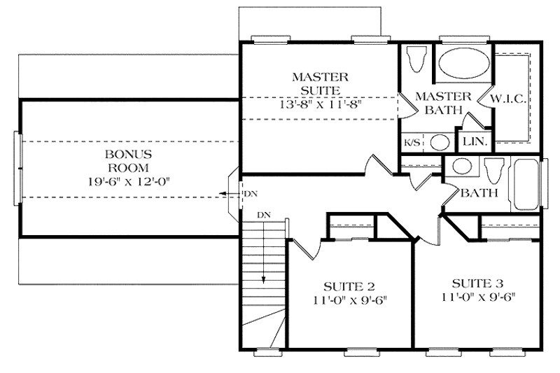Dream House Plan - Floor Plan - Upper Floor for Colonial House Plan #453-277 - 3 bed, 2.5 bath