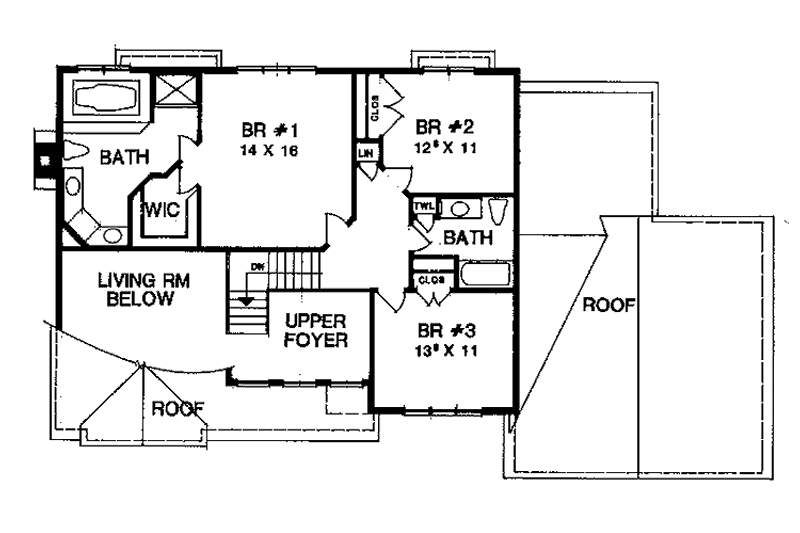 House Blueprint - Floor Plan - Upper Floor for Country House Plan #1001-103 - 3 bed, 2.5 bath