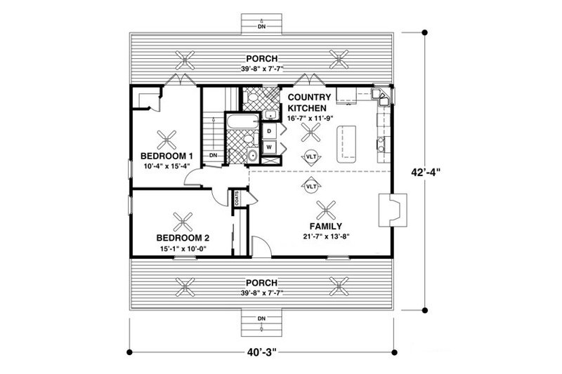 Architectural House Design - Floor Plan - Main Floor for Country House Plan #56-697 - 2 bed, 1.5 bath