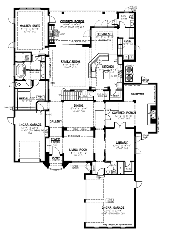 Architectural House Design - Mediterranean Floor Plan - Main Floor Plan #1019-2