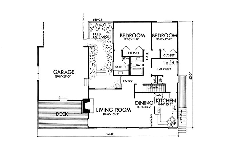 Home Plan - Floor Plan - Main Floor for Prairie House Plan #320-1167 - 2 bed, 3 bath