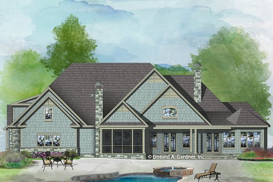 Exterior - Rear Elevation for Ranch House Plan #929-1019 - 4 bed, 3 bath
