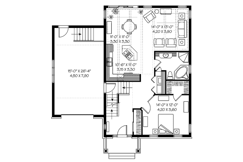 House Blueprint - Floor Plan - Main Floor for Craftsman House Plan #23-2386 - 1 bed, 1 bath