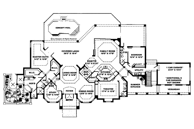 Home Plan - Floor Plan - Main Floor for Mediterranean House Plan #1017-33 - 2 bed, 5 bath
