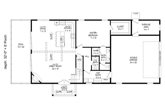Floor Plan - Main Floor for Traditional House Plan #932-534 - 3 bed, 2.5 bath