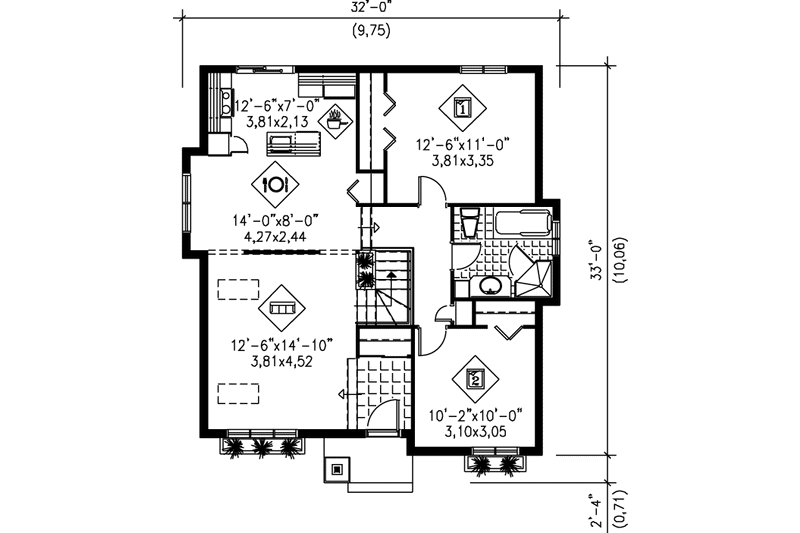 Dream House Plan - Floor Plan - Main Floor for Traditional House Plan #25-327 - 2 bed, 1 bath