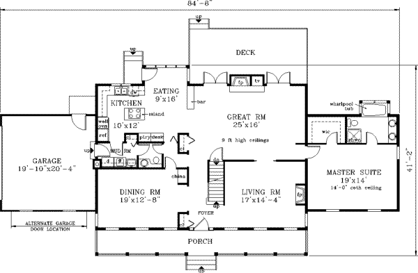 Architectural House Design - Southern Floor Plan - Main Floor Plan #3-223