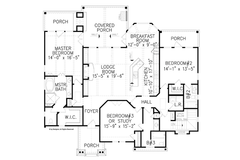 Architectural House Design - Floor Plan - Main Floor for Craftsman House Plan #54-369 - 3 bed, 3 bath