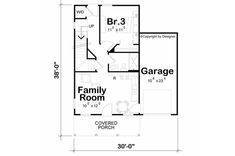 Architectural House Design - Floor Plan - Main Floor for Cottage House Plan #20-2649 - 3 bed, 3 bath