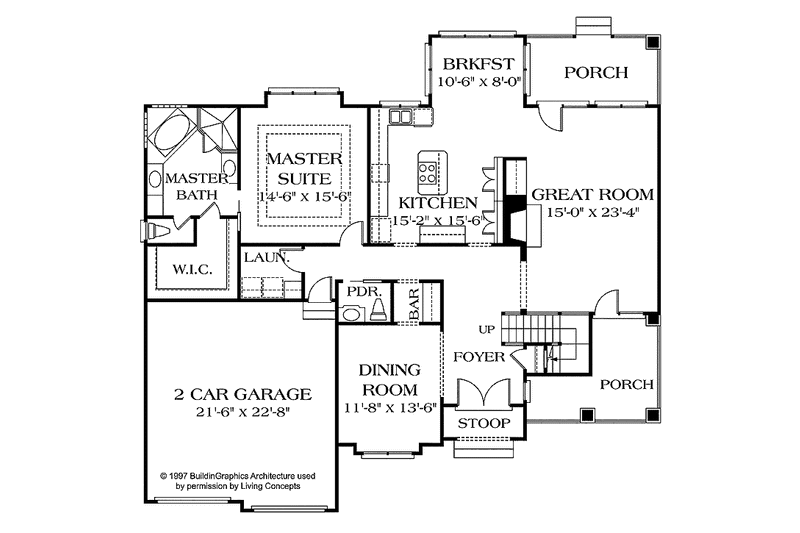 House Blueprint - Floor Plan - Main Floor for Country House Plan #453-217 - 3 bed, 3.5 bath