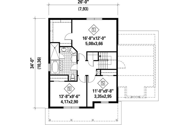 House Blueprint - Floor Plan - Upper Floor for Country House Plan #25-4604 - 3 bed, 1 bath