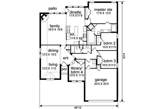 Floor Plan - Main Floor for Traditional House Plan #84-165 - 4 bed, 2 bath