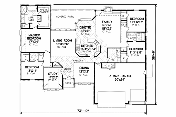 Floor Plan - Main Floor for Traditional House Plan #65-191 - 4 bed, 3 bath