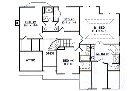 Floor Plan - Upper Floor for European House Plan #67-514 - 4 bed, 3.5 bath