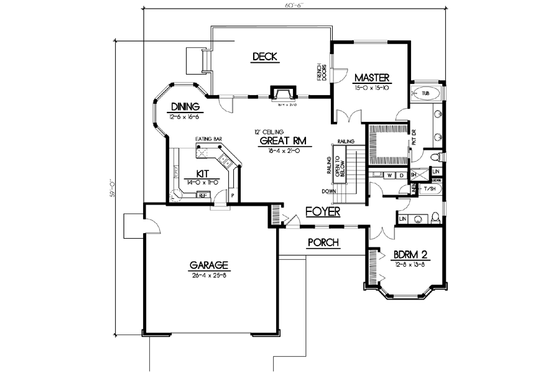 Floor Plan - Main Floor for Traditional House Plan #100-438 - 2 bed, 2 bath