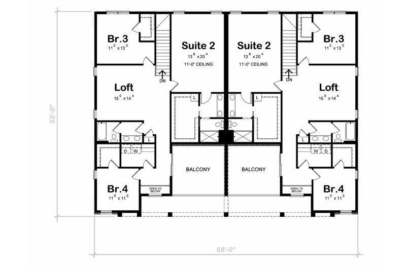 Dream House Plan - Floor Plan - Upper Floor for Modern House Plan #20-2534 - 4 bed, 3.5 bath