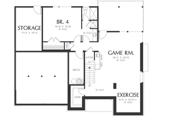 Lower Level Floor Plan - 3600 square foot Prairie home