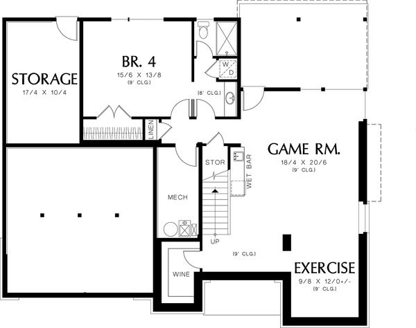Architectural House Design - Lower Level Floor Plan - 3600 square foot Prairie home