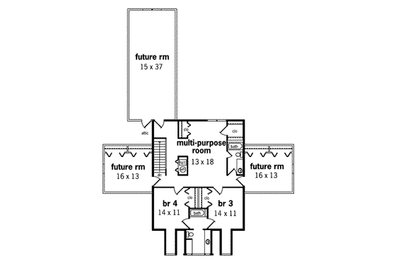 Floor Plan - Upper Floor for Southern House Plan #45-168 - 3 bed, 3.5 bath
