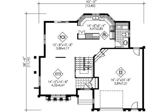 Floor Plan - Main Floor for European House Plan #25-2291 - 3 bed, 2 bath
