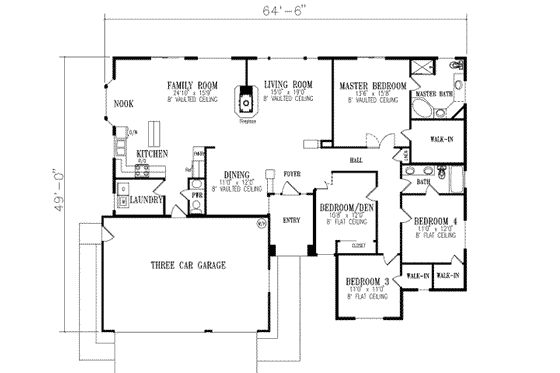 Floor Plan - Main Floor for Adobe / Southwestern House Plan #1-492 - 4 bed, 2.5 bath