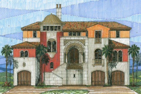 Exterior - Front Elevation for Mediterranean House Plan #426-1 - 4 bed, 4.5 bath
