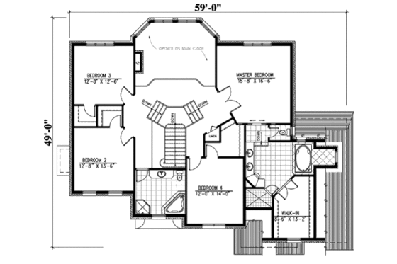 Floor Plan - Upper Floor for European House Plan #138-235 - 4 bed, 3 bath