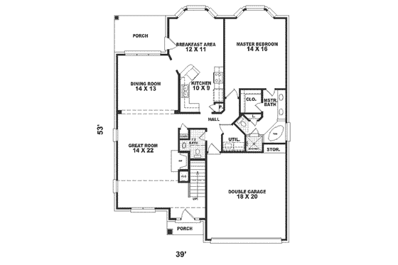 Floor Plan - Main Floor for Southern House Plan #81-218 - 3 bed, 2.5 bath