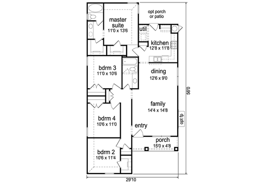 Floor Plan - Main Floor for Cottage House Plan #84-494 - 4 bed, 2 bath