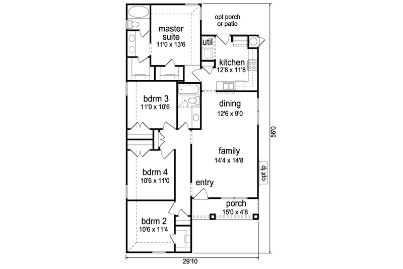 Home Plan - Floor Plan - Main Floor for Cottage House Plan #84-494 - 4 bed, 2 bath