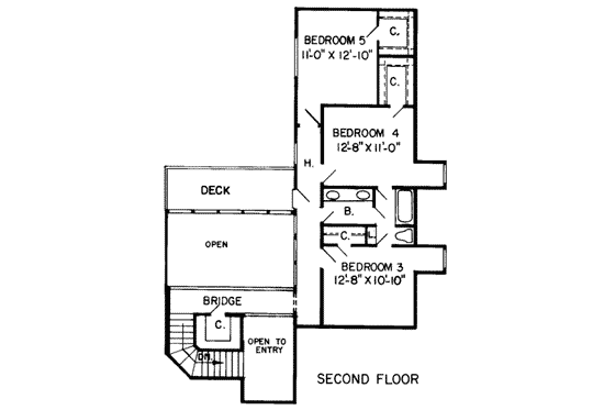 Floor Plan - Upper Floor for European House Plan #312-461 - 5 bed, 3 bath