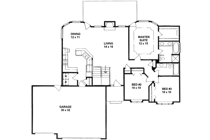 Dream House Plan - Floor Plan - Main Floor for Ranch House Plan #58-174 - 3 bed, 2 bath
