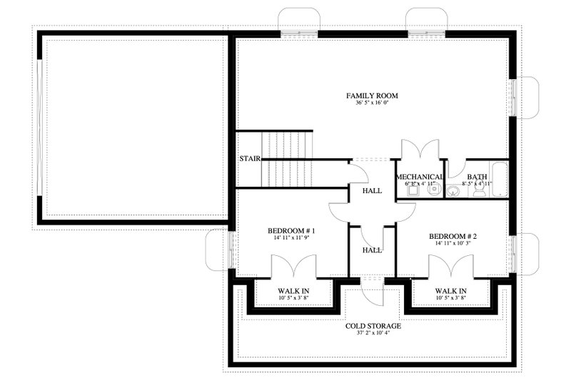 Architectural House Design - Floor Plan - Lower Floor for Farmhouse House Plan #1060-140 - 5 bed, 2.5 bath