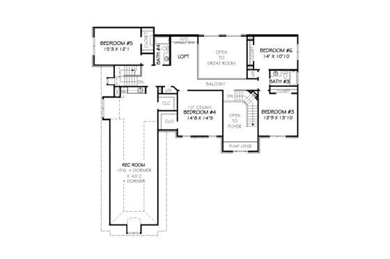 Floor Plan - Upper Floor for European House Plan #424-363 - 6 bed, 4 bath