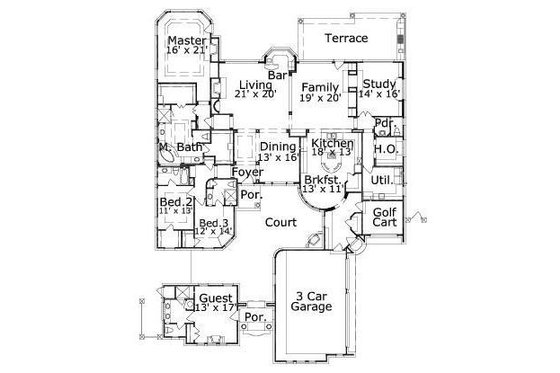 Floor Plan - Main Floor for Colonial House Plan #411-844 - 4 bed, 4.5 bath