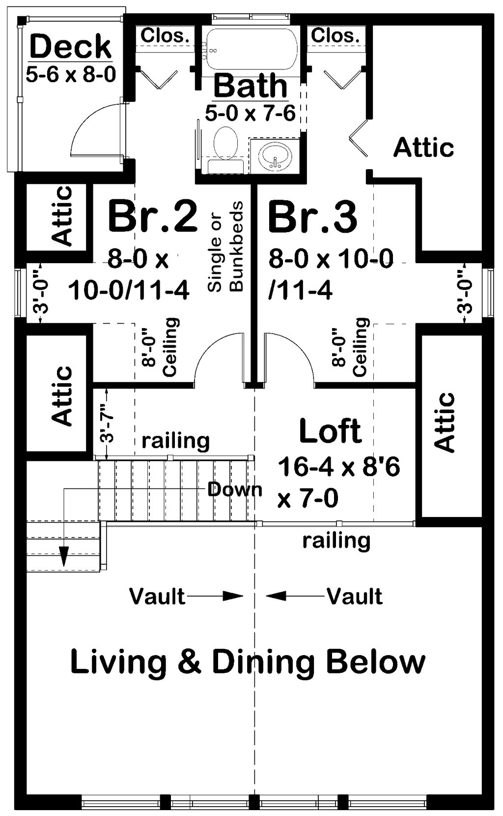 Floor Plan - Upper Floor for Cabin House Plan #126-188 - 3 bed, 2 bath